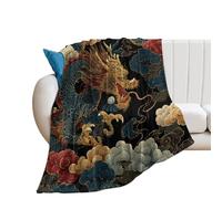 LUYYSKY Classic Realistic Asian Dragon Lightweight Flannel Blanket Cool Abstract Mythical Animals Chinese Dragon Cloud Cozy Soft Throw Blanket, 130x150 cm