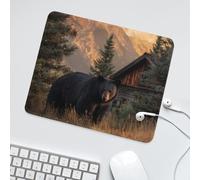 LUYYSKY Classic Realistic Black Bear Non-Slip Rubber Mouse Pad Retro Abstract Sunset Mountain Pine Forest Cabin Animal Bear Mouse Pads for Computers Laptop Mouse-30 x 25 CM