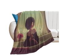 LUYYSKY Classic Realistic Black Women Flannel Blanket Bedding Sofa Decor Retro Watercolor Bathroom Art American African Women Soft Warm Throw Blanket, 76x100 cm