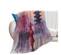 LUYYSKY Classic Realistic Elegant Girl Flannel Blanket Bedding Sofa Decor Beautiful Abstract Oil Painting Plant Cherry Blossom Japanese Geisha P Soft Warm Throw Blanket, 150x200 cm
