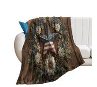 LUYYSKY Classic Realistic Star Pattern Flannel Blanket Bedding Sofa Decor Rustic Abstract Western Texas Star Antique Wooden Board Plant Floral Soft Warm Throw Blanket, 150x200 cm