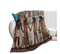 LUYYSKY Classic Retro Ancient Egyptian Flannel Blanket Bedding Sofa Decor Abstract Rustic Mystic Egypt Pharaoh&Queen Hieroglyphics Soft Warm Throw Blanket, 100x130 cm