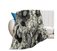 LUYYSKY Classic Rustic Black White Flowers Lightweight Flannel Blanket Beautiful Vintage Botanical Boho Plant Floral Pattern Cozy Soft Throw Blanket, 100x130 cm