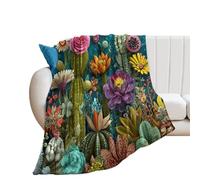 LUYYSKY Classic Rustic Cactus Lightweight Flannel Blanket Beautiful Realistic Western Tropical Plant Succulents Cactus Flower Pr Cozy Soft Throw Blanket, 150x200 cm