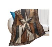 LUYYSKY Classic Texas Star Print Lightweight Flannel Blanket Funny Abstract Western Western Geometric Star Print Wooden Texture Cozy Soft Throw Blanket, 100x130 cm