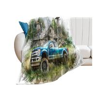LUYYSKY Classic Vintage Old Truck Lightweight Flannel Blanket American Rustic Farm Pine Forest Barn Windmill Antique Blue Truck Cozy Soft Throw Blanket, 150x200 cm