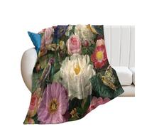 LUYYSKY Classic Watercolor Colorful Floral Flannel Blanket Bedding Sofa Decor Rustic Aesthetic Plant Boho Flowers Green Leaves Hummingbird Print Soft Warm Throw Blanket, 100x130 cm