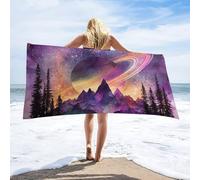 LUYYSKY Classic Watercolor Outer Space Absorbent Beach Towel, Fantasy Abstract Galaxy Landscape Mountain Forest Planet Outdoor Single-Sided Velvet Beach Towel