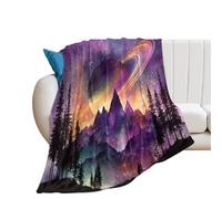 LUYYSKY Classic Watercolor Outer Space Lightweight Flannel Blanket Fantasy Abstract Galaxy Landscape Mountain Forest Planet Cozy Soft Throw Blanket, 76x100 cm