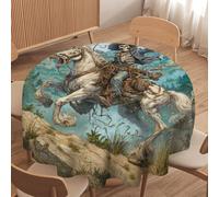 LUYYSKY Classic Western Cowboy Skull Round Tablecloth Funny Mountain Landscape Halloween Gothic Skull Skeleton Washable Decor for Table Cover for Kitchen-70 Wx70 L