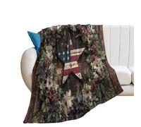 LUYYSKY Classic Western Star Pattern Flannel Blanket Bedding Sofa Decor Retro Rustic Texas Star Antique Wooden Board Plant Flowers Soft Warm Throw Blanket, 150x200 cm