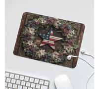 LUYYSKY Classic Western Star Pattern Non-Slip Rubber Mouse Pad Retro Rustic Texas Star Antique Wooden Board Plant Flowers Mouse Pads for Computers Laptop Mouse-24 x 20 CM
