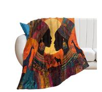 LUYYSKY Colorful Abstract African Girls Flannel Blanket Bedding Sofa Decor Retro Rustic Traditional Tribe Women Animals Giraffes Plants Soft Warm Throw Blanket, 130x150 cm