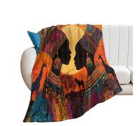 LUYYSKY Colorful Abstract African Girls Lightweight Flannel Blanket Retro Rustic Traditional Tribe Women Animals Giraffes Plants Cozy Soft Throw Blanket, 100x130 cm