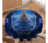 LUYYSKY Colorful Abstract Animal Rhinoceros Round Tablecloth Modern Rainforest Tropical Creature Rhino Plant Blue Roses Washable Decor for Table Cover for Kitchen