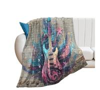 LUYYSKY Colorful Abstract Classic Guitar Flannel Blanket Bedding Sofa Decor Beautiful Realistic Brick Wall Painting Instrument Guitar Print Soft Warm Throw Blanket, 76x100 cm