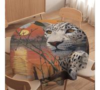 LUYYSKY Colorful Abstract Elegant Leopard Round Tablecloth Beautiful Rustic Sunset Animals Cheetah Plants Magnolia Floral Washable Decor for Table Cover for Kitchen-152.4" Wx152.4 L cm