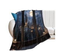 LUYYSKY Colorful Abstract Magic Castle Lightweight Flannel Blanket Mid Century Abstract Full Moon Starry Sky Print Cozy Soft Throw Blanket, 76x100 cm