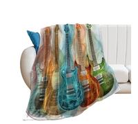 LUYYSKY Colorful Abstract Music Guitar Flannel Blanket Bedding Sofa Decor Funny Realistic Musical Instruments Guitar Soft Warm Throw Blanket, 130x150 cm