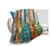 LUYYSKY Colorful Abstract Music Guitar Flannel Blanket Bedding Sofa Decor Funny Realistic Musical Instruments Guitar Soft Warm Throw Blanket, 100x130 cm