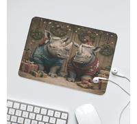 LUYYSKY Colorful Beautiful Rhinoceroses Waterproof Base Mouse Pad Retro Abstract Christmas Happy New Year Gifts Cute Rhino Desk Accessories Decor Lightweight Mouse Pad-24 x 20 CM