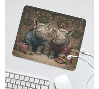 LUYYSKY Colorful Beautiful Rhinoceroses Waterproof Base Mouse Pad Retro Abstract Christmas Happy New Year Gifts Cute Rhino Desk Accessories Decor Lightweight Mouse Pad-30 x 25 CM