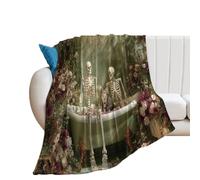 LUYYSKY Colorful Classic Gothic Skeleton Flannel Blanket Bedding Sofa Decor Funny Watercolor Halloween Bathroom Art Skull Skeleton Couple Pattern Soft Warm Throw Blanket, 100x130 cm