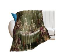 LUYYSKY Colorful Classic Gothic Skeleton Flannel Blanket Bedding Sofa Decor Funny Watercolor Halloween Bathroom Art Skull Skeleton Couple Pattern Soft Warm Throw Blanket, 150x200 cm