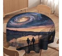 LUYYSKY Colorful Classic Starry Night Waterproof Round Tablecloth Beautiful Rustic Galaxy Sky Nebula Romantic Couple Washable Table Cover for Kitchen-177.8" Wx177.8 L cm