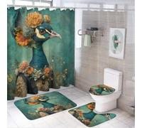 LUYYSKY Colorful Elegant Peacock Shower Curtain Decor Set,Vintage Beautiful Tropical Spring Flowers Animal Peacocks Bathroom Decor Sets With Rugs,Bathroom Shower Curtain Set