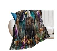 LUYYSKY Colorful Elegant Wildlife Eagle Lightweight Flannel Blanket Classic Fantasy Neon Galaxy Animal Eagle Plant Flowers Dreamcatcher Cozy Soft Throw Blanket, 76x100 cm