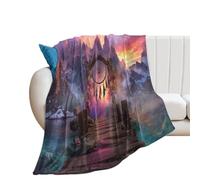 LUYYSKY Colorful Exotic Dreamcatcher Flannel Blanket Bedding Sofa Decor Natural Ethnic Sunset Starry Sky Mountain Lake Dreamcatcher Feather Soft Warm Throw Blanket, 130x150 cm