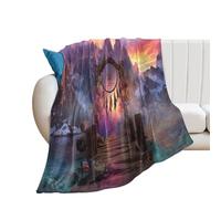 LUYYSKY Colorful Exotic Dreamcatcher Flannel Blanket Bedding Sofa Decor Natural Ethnic Sunset Starry Sky Mountain Lake Dreamcatcher Feather Soft Warm Throw Blanket, 100x130 cm