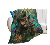 LUYYSKY Colorful Fantasy Capybara Music Flannel Blanket Bedding Sofa Decor Modern Funny Natural Animal Capybara Pond Lotus Guitar Soft Warm Throw Blanket, 76x100 cm