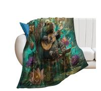 LUYYSKY Colorful Fantasy Capybara Music Flannel Blanket Bedding Sofa Decor Modern Funny Natural Animal Capybara Pond Lotus Guitar Soft Warm Throw Blanket, 150x200 cm