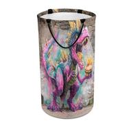 LUYYSKY Colorful Fantasy Dinosaurs Collapsible Dirty Clothes Basket, Watercolor Abstract French Fries Ink Graffiti Dinosaur Portable Clothes Storage Basket