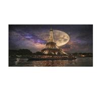 LUYYSKY Colorful Fantasy Eiffel Tower Absorbent Beach Towel, Beautiful Oil Painting Galaxy Full Moon France Paris Tower Outdoor Single-Sided Velvet Beach Towel