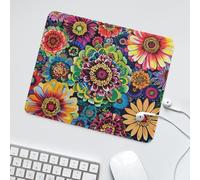 LUYYSKY Colorful Fantasy Mandala Floral Waterproof Base Mouse Pad Vintage 70s Watercolor Spring Rustic Flowers Desk Accessories Decor Lightweight Mouse Pad-30 x 25 CM