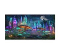 LUYYSKY Colorful Fantasy Mushrooms Absorbent Beach Towel, Cool Magic Aurora Fairy Tale Forest Night Floral Mushroom Outdoor Single-Sided Velvet Beach Towel