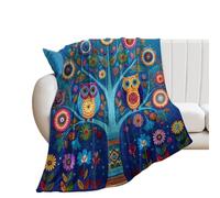 LUYYSKY Colorful Funny Anime Tree of Life Flannel Blanket Bedding Sofa Decor Fantasy Abstract Boho Animal Owl Flowers Print Soft Warm Throw Blanket, 130x150 cm