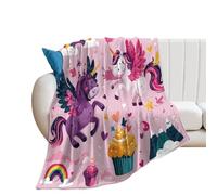 LUYYSKY Colorful Funny Anime Unicorn Flannel Blanket Bedding Sofa Decor Beautiful Fantasy Rainbow Mythical Animal Unicorn Cupcake Soft Warm Throw Blanket, 76x100 cm