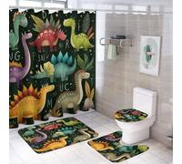 LUYYSKY Colorful Funny Cartoon Dinosaurs Shower Curtain Decor Set,Classic Abstract Alphabet ABC Jungle Animals Dinosaurs Bathroom Decor Sets With Rugs,Bathroom Shower Curtain Set
