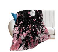 LUYYSKY Colorful Japanese Cherry Blossom Floral Flannel Blanket Bedding Sofa Decor Classic Fantasy Full Moon Animal Butterfly Pattern Soft Warm Throw Blanket, 130x150 cm