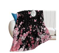 LUYYSKY Colorful Japanese Cherry Blossom Floral Lightweight Flannel Blanket Classic Fantasy Full Moon Animal Butterfly Pattern Cozy Soft Throw Blanket, 76x100 cm