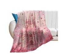 LUYYSKY Colorful Magic Castle Flannel Blanket Bedding Sofa Decor Modern Romantic Fairy Tale Forest Pink Roses Flowers Heart Print Soft Warm Throw Blanket, 76x100 cm