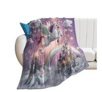 LUYYSKY Colorful Modern Animal Unicorn Flannel Blanket Bedding Sofa Decor Classic Rainbow Fantasy Colorful Castle Mythical Anime Unicorn Soft Warm Throw Blanket, 100x130 cm