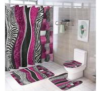 LUYYSKY Colorful Modern Zebra Print Shower Curtain Decor Set,Abstract Retro Fashion Stripe Wildlife Leopard Pattern Bathroom Decor Sets With Rugs,Bathroom Shower Curtain Set