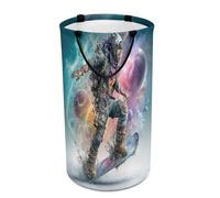 LUYYSKY Colorful Oil Painting Astronauts Versatile Storage Laundry Basket, Fantasy Funny Outer Space Galaxy Nebula Skateboard Large Capacity Bathroom Hamper With Handle