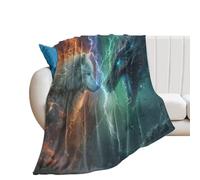 LUYYSKY Colorful Realistic Black Dragon Lightweight Flannel Blanket Fantasy Outer Space Magic Animals White Wolf Cozy Soft Throw Blanket