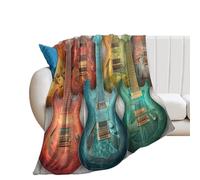 LUYYSKY Colorful Realistic Electric Guitar Flannel Blanket Bedding Sofa Decor Beautiful Abstract Musical Instruments Music Guitar Soft Warm Throw Blanket, 100x130 cm